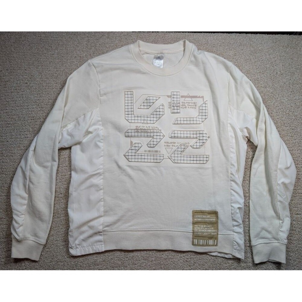 Disney Buzz Lightyear Star Command Crewneck Sweatshirt White Grid Graphic Medium